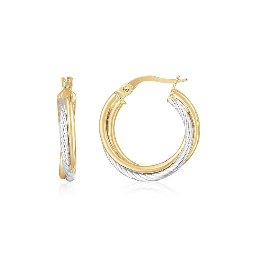 14K Yellow and White Gold Twisted Hoops - Ellie Belle