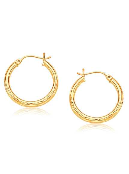 14k Yellow Gold 25mm Diameter Hoop Earring with Diamond-Cut Finish - Ellie Belle