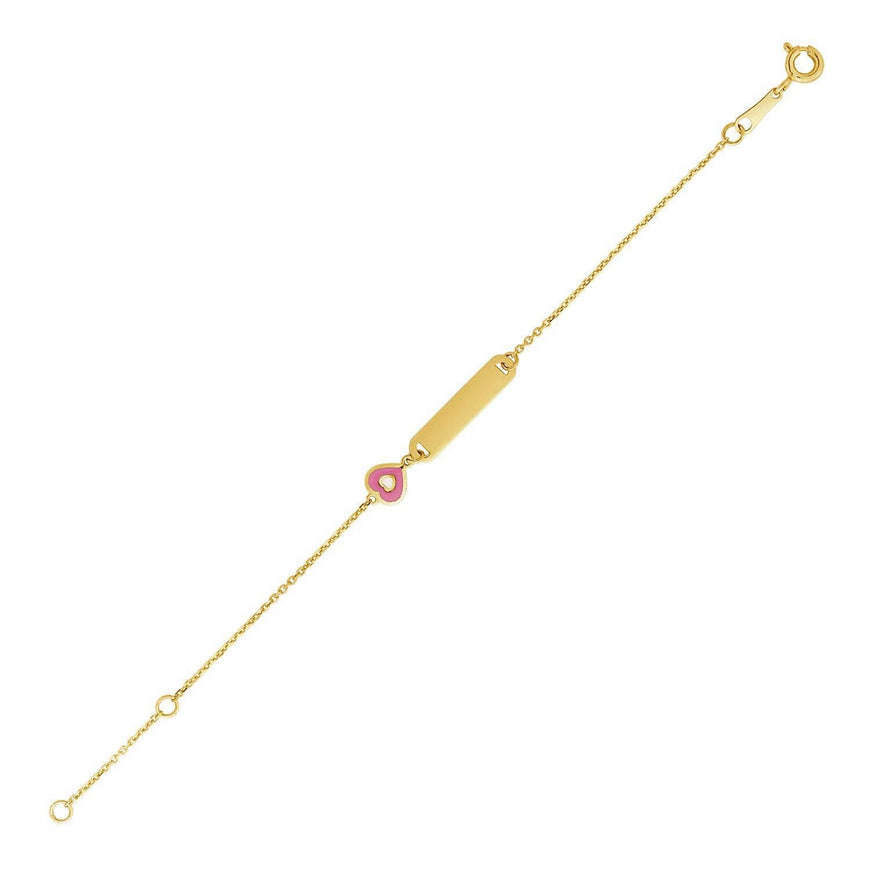 14k Yellow Gold 5 1/2 inch Childrens ID Bracelet with Enameled Heart - Ellie Belle