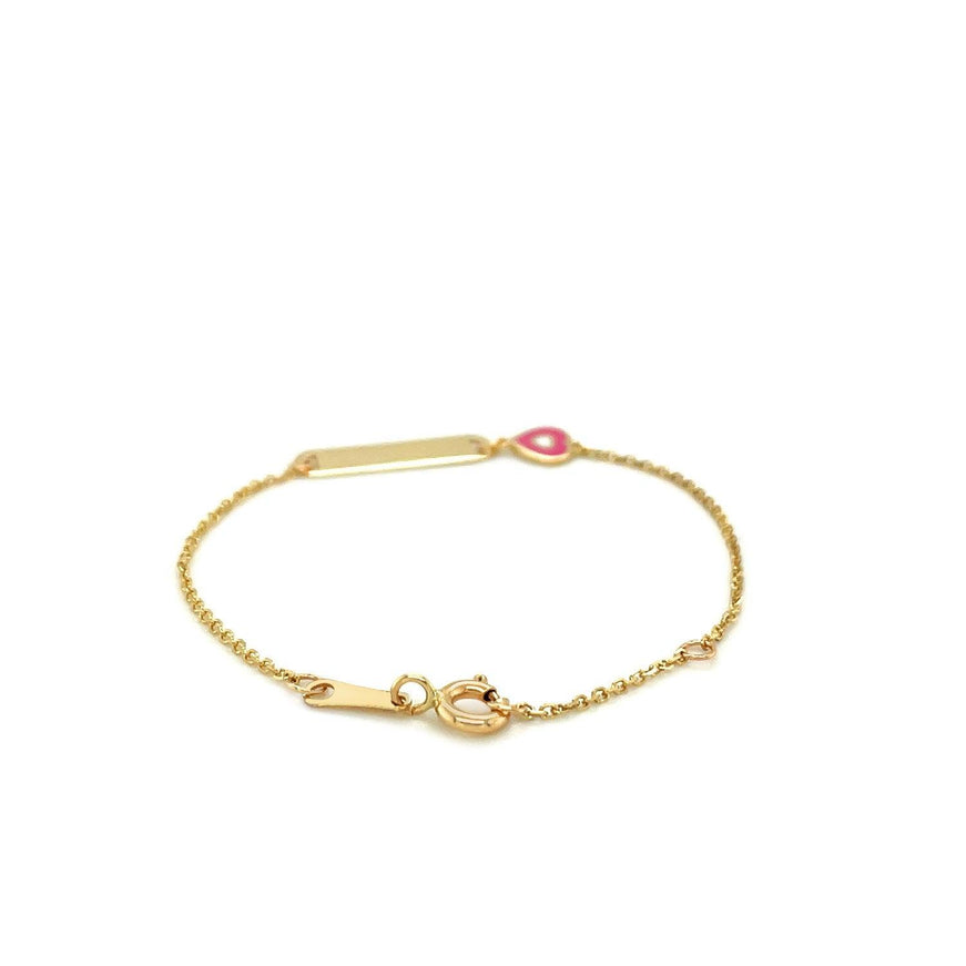 14k Yellow Gold 5 1/2 inch Childrens ID Bracelet with Enameled Heart - Ellie Belle