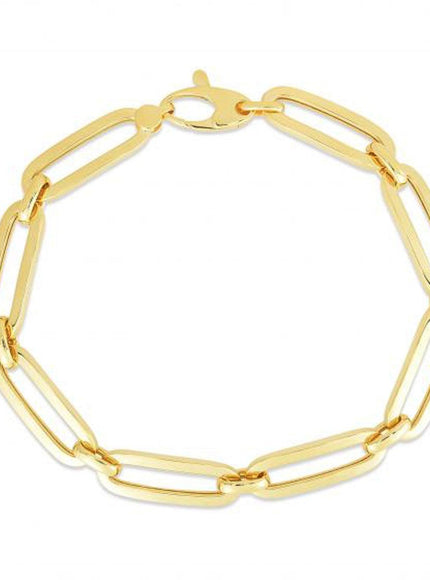 14k Yellow Gold 7 1/2 inch Bombay Paperclip Chain Bracelet - Ellie Belle