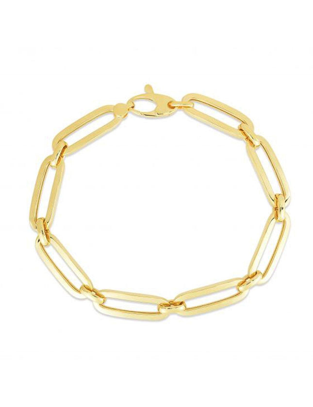 14k Yellow Gold 7 1/2 inch Bombay Paperclip Chain Bracelet - Ellie Belle
