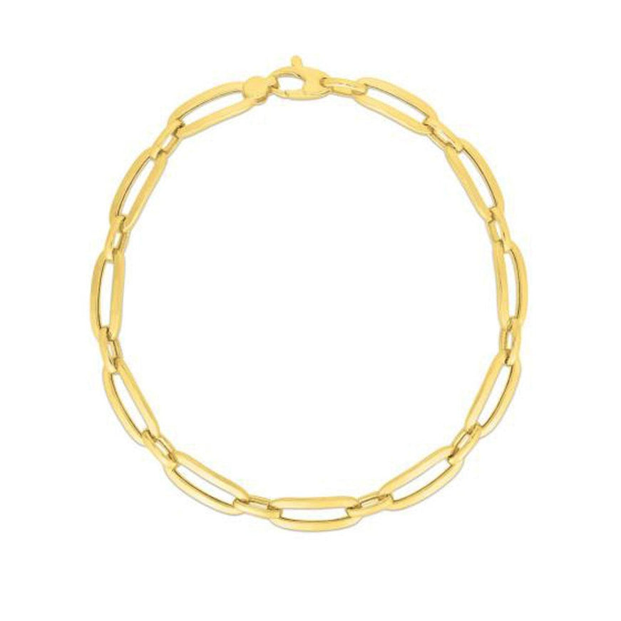 14k Yellow Gold 7 1/4 inch Bombay Paperclip Chain Bracelet - Ellie Belle