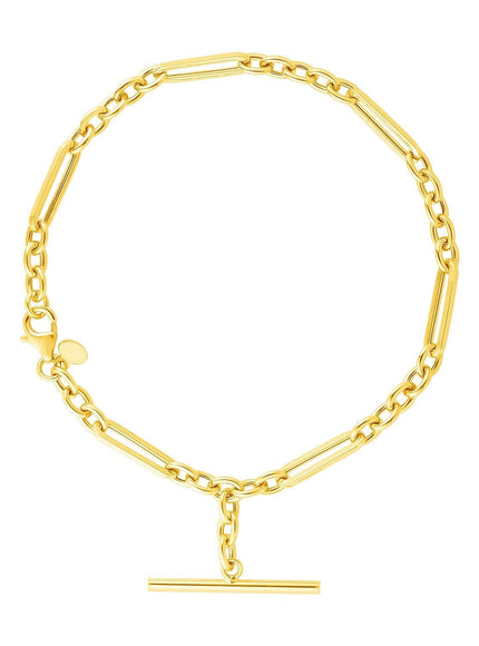 14k Yellow Gold 7 1/5 inch Alternating Oval and Round Chain Bracelet with Toggle - Ellie Belle