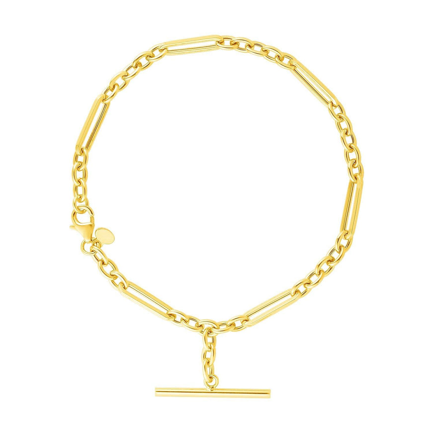 14k Yellow Gold 7 1/5 inch Alternating Oval and Round Chain Bracelet with Toggle - Ellie Belle