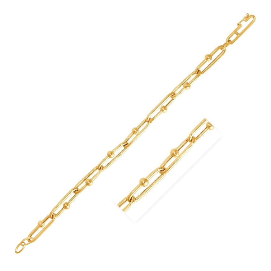 14k Yellow Gold 7 3/4 inch Beaded Oval Chain Bracelet - Ellie Belle