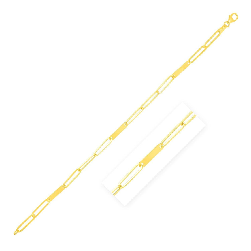 14k Yellow Gold 7 inch Alternating Paperclip Chain Link and Gold Bar Bracelet - Ellie Belle