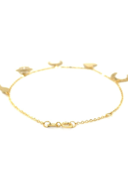 14k Yellow Gold 7 inch Bracelet with Polished Charms - Ellie Belle