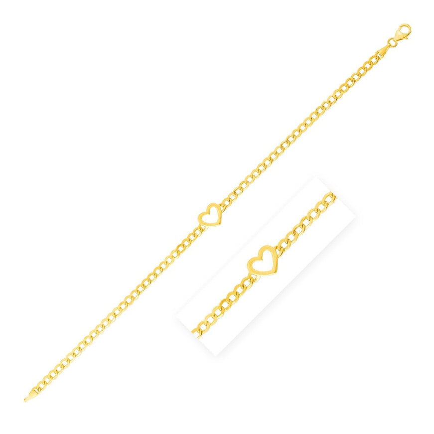 14k Yellow Gold 7 inch Curb Chain Bracelet with Heart - Ellie Belle