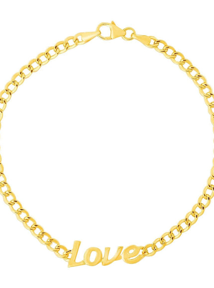 14k Yellow Gold 7 inch Curb Chain Love Bracelet - Ellie Belle