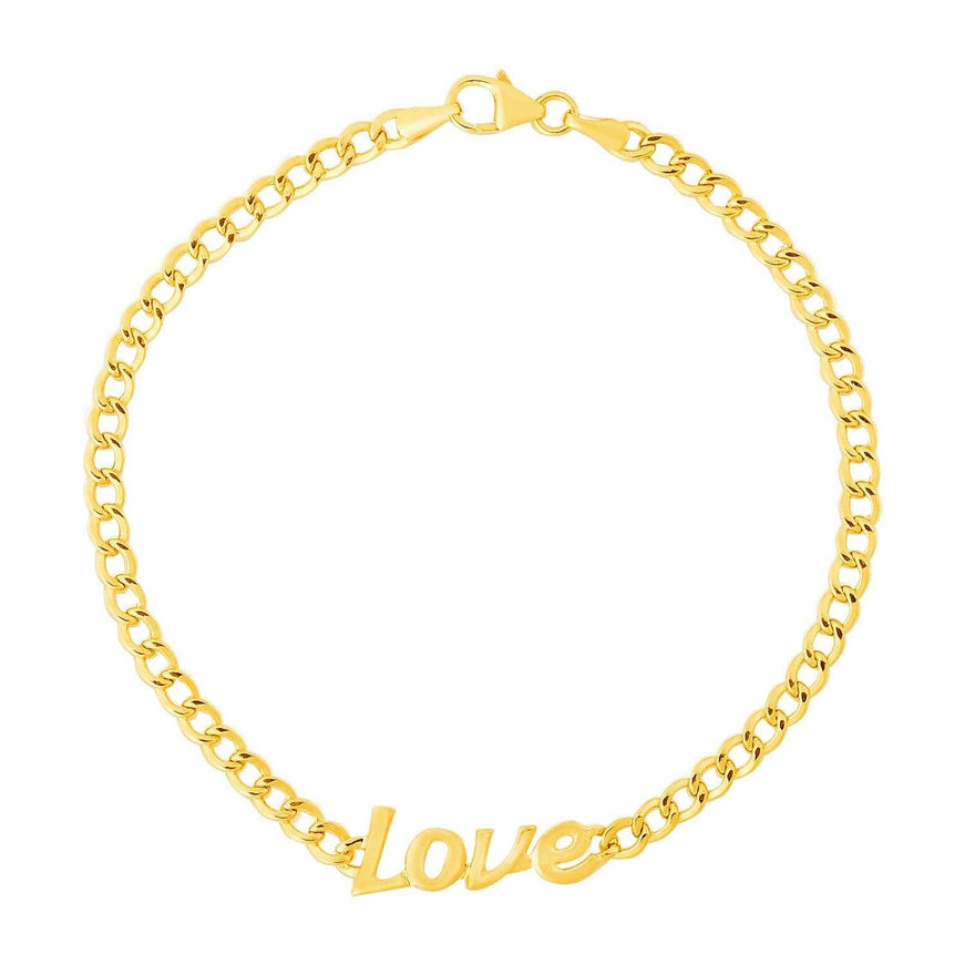 14k Yellow Gold 7 inch Curb Chain Love Bracelet - Ellie Belle