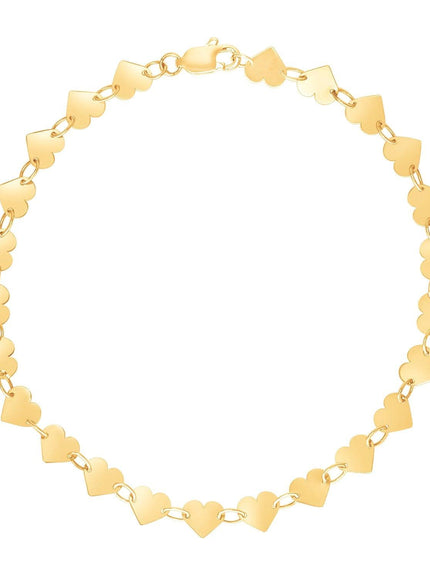 14k Yellow Gold 7 inch Mirrored Heart Chain Bracelet - Ellie Belle