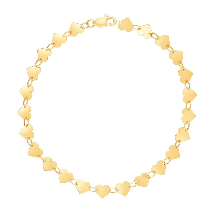 14k Yellow Gold 7 inch Mirrored Heart Chain Bracelet - Ellie Belle