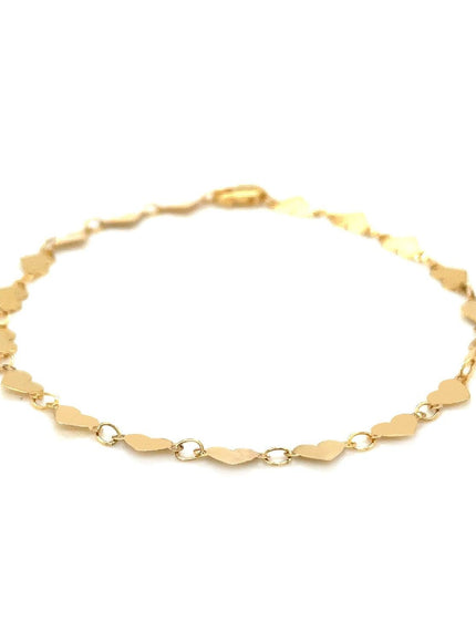 14k Yellow Gold 7 inch Mirrored Heart Chain Bracelet - Ellie Belle