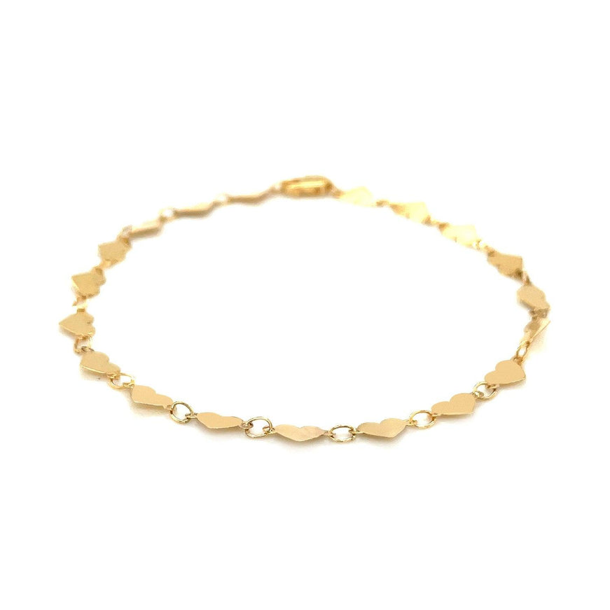 14k Yellow Gold 7 inch Mirrored Heart Chain Bracelet - Ellie Belle