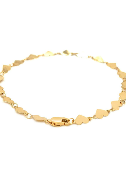 14k Yellow Gold 7 inch Mirrored Heart Chain Bracelet - Ellie Belle