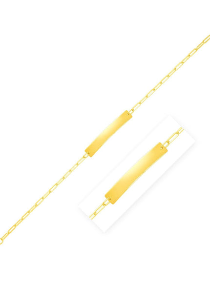 14k Yellow Gold 7 inch Paperclip Chain Bracelet with Bar - Ellie Belle