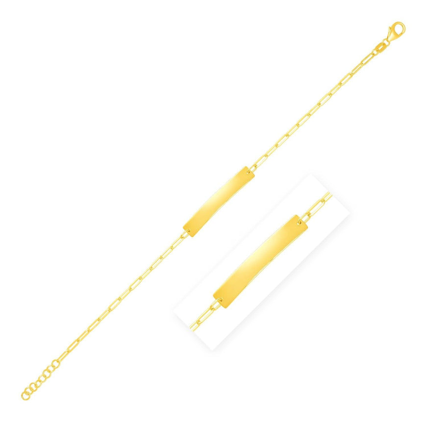 14k Yellow Gold 7 inch Paperclip Chain Bracelet with Bar - Ellie Belle