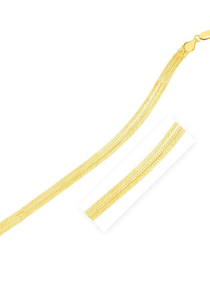 14k Yellow Gold 7 inch Three Strand Herringbone Chain Bracelet - Ellie Belle