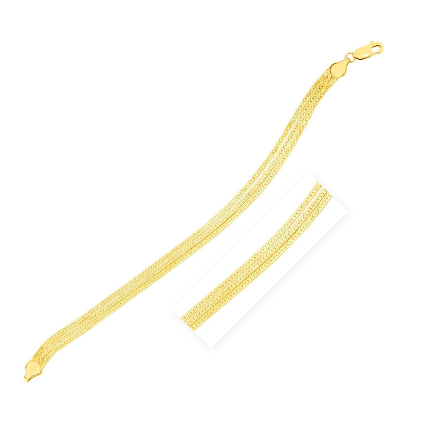 14k Yellow Gold 7 inch Three Strand Herringbone Chain Bracelet - Ellie Belle