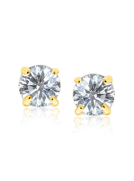 14k Yellow Gold 8.0mm Round CZ Stud Earrings - Ellie Belle