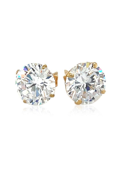 14k Yellow Gold 8.0mm Round CZ Stud Earrings - Ellie Belle