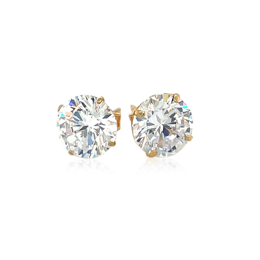 14k Yellow Gold 8.0mm Round CZ Stud Earrings - Ellie Belle