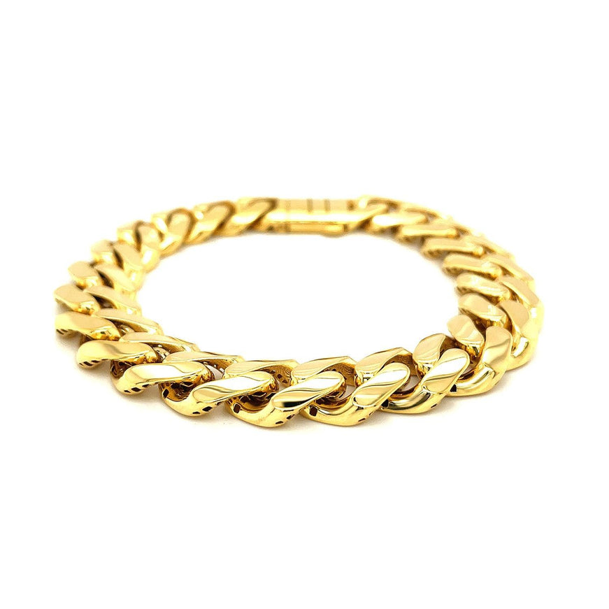 14k Yellow Gold 8 1/2 inch Wide Polished Curb Chain Bracelet - Ellie Belle