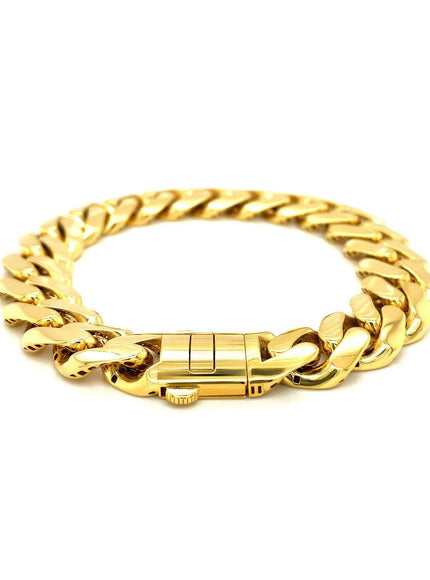 14k Yellow Gold 8 1/2 inch Wide Polished Curb Chain Bracelet - Ellie Belle