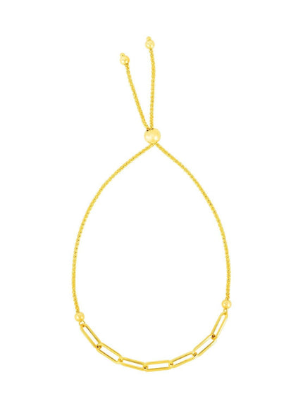 14K Yellow Gold Adjustable Bracelet with Paperclip Chain - Ellie Belle