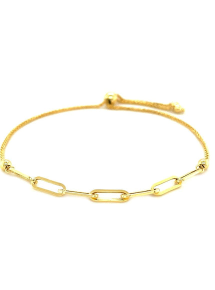 14K Yellow Gold Adjustable Bracelet with Paperclip Chain - Ellie Belle