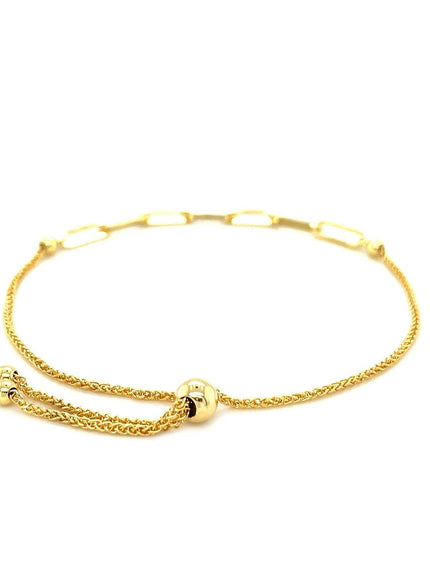 14K Yellow Gold Adjustable Bracelet with Paperclip Chain - Ellie Belle