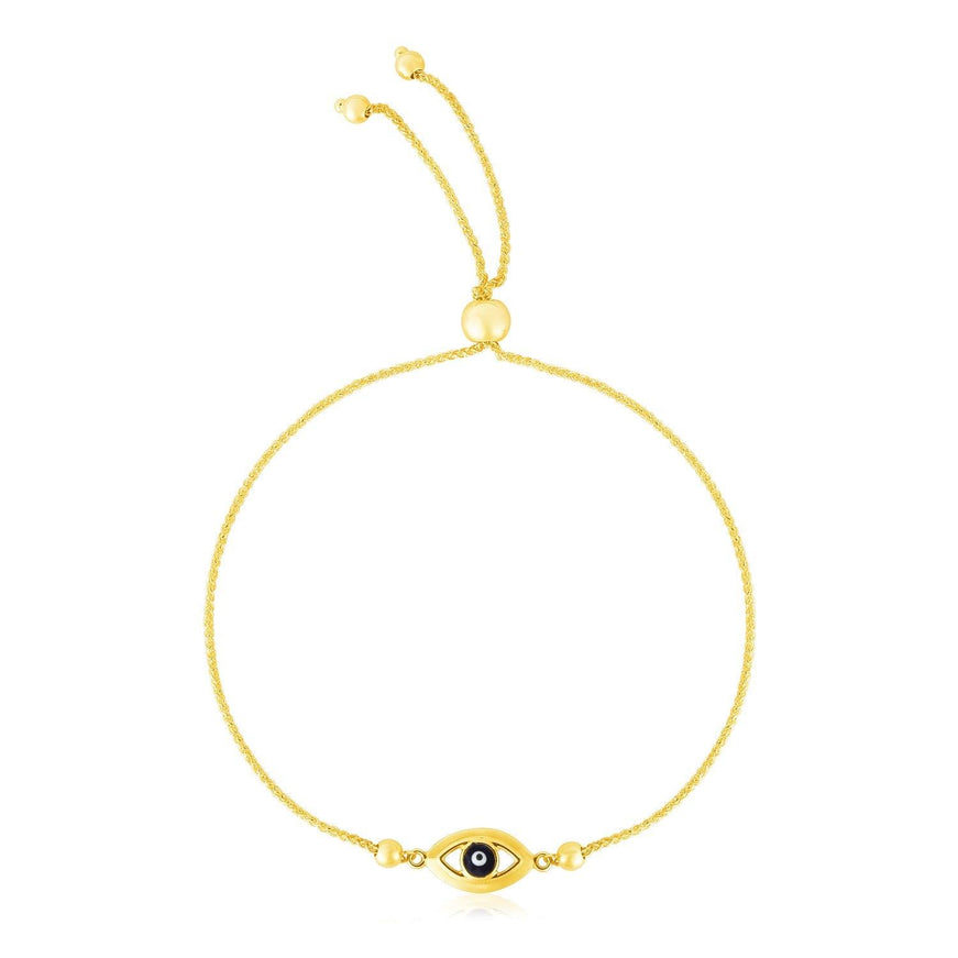 14k Yellow Gold Adjustable Evil Eye Bracelet - Ellie Belle