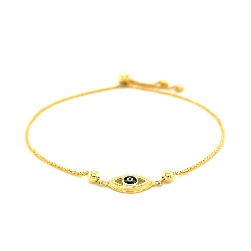 14k Yellow Gold Adjustable Evil Eye Bracelet - Ellie Belle