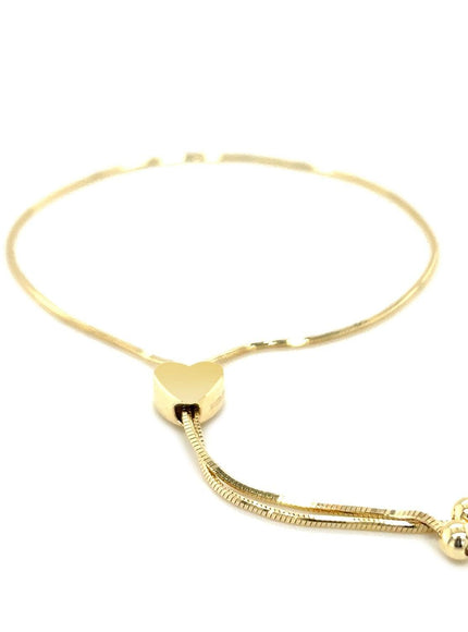 14k Yellow Gold Adjustable Lariat Style Heart Motif Bracelet - Ellie Belle