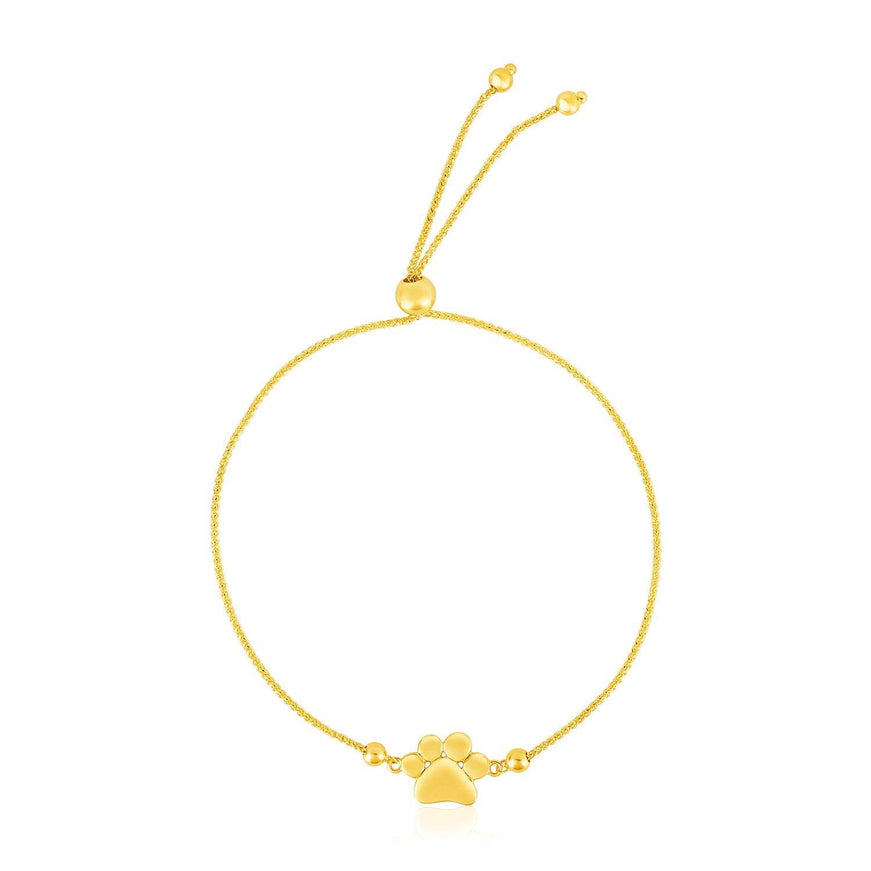 14k Yellow Gold Adjustable Paw Print Bracelet - Ellie Belle