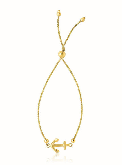 14k Yellow Gold Anchor Design Adjustable Lariat Bracelet - Ellie Belle