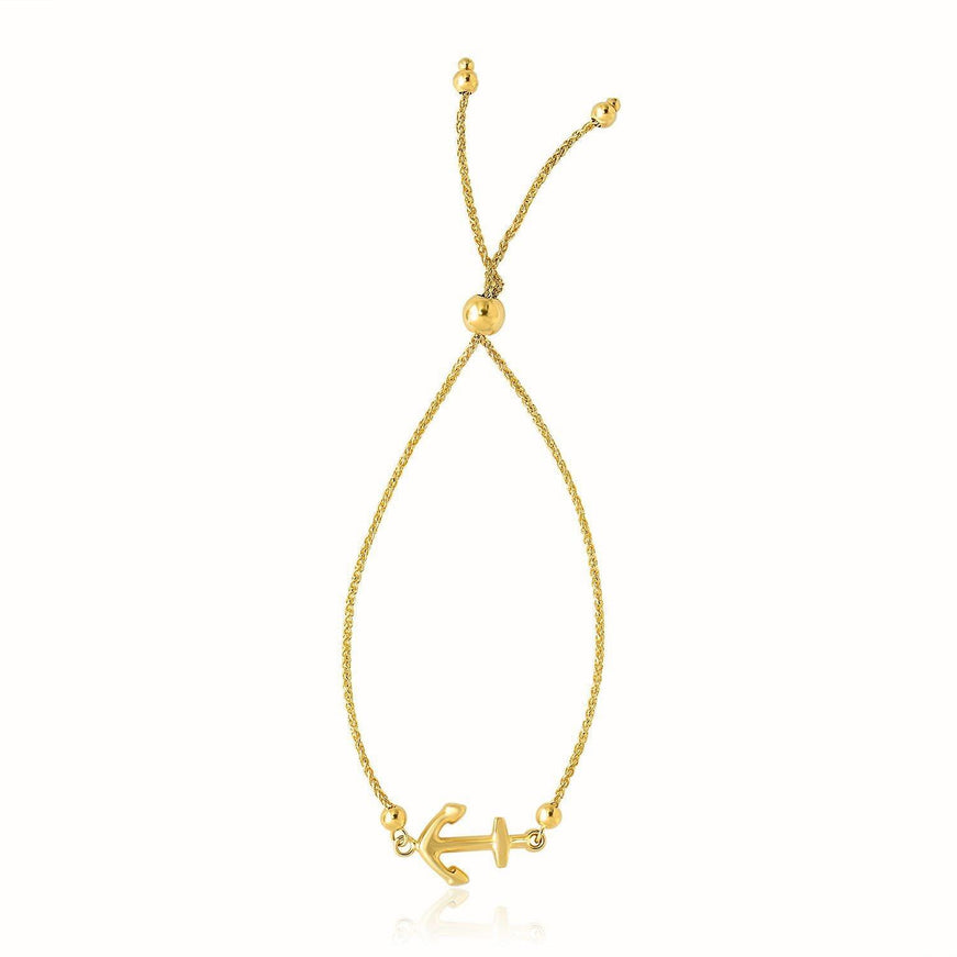 14k Yellow Gold Anchor Design Adjustable Lariat Bracelet - Ellie Belle