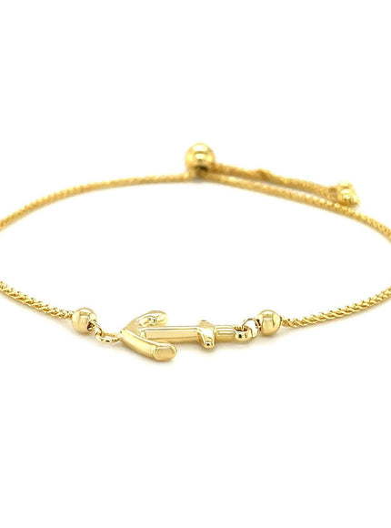 14k Yellow Gold Anchor Design Adjustable Lariat Bracelet - Ellie Belle