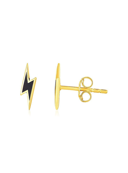 14k Yellow Gold and Enamel Black Lightning Bolt Stud Earrings - Ellie Belle