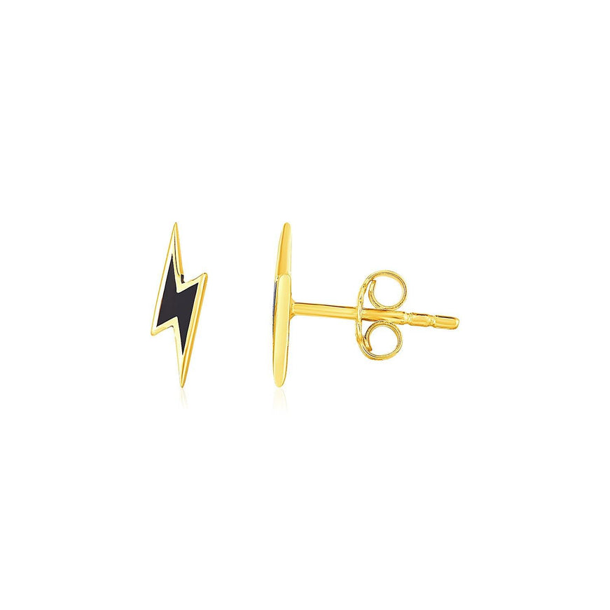 14k Yellow Gold and Enamel Black Lightning Bolt Stud Earrings - Ellie Belle