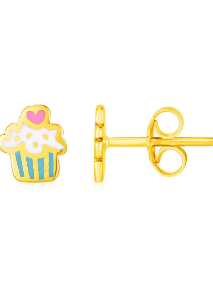 14k Yellow Gold and Enamel Cupcake Stud Earrings - Ellie Belle