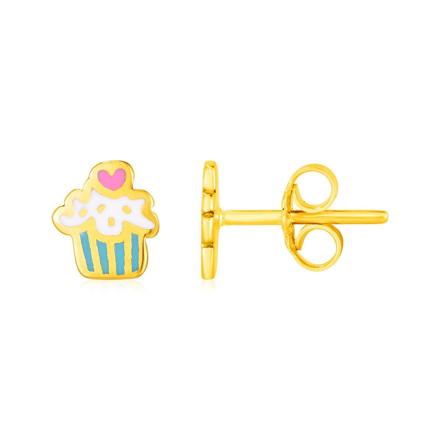 14k Yellow Gold and Enamel Cupcake Stud Earrings - Ellie Belle