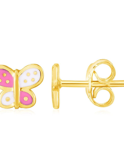 14k Yellow Gold and Enamel Pink and White Butterfly Stud Earrings - Ellie Belle