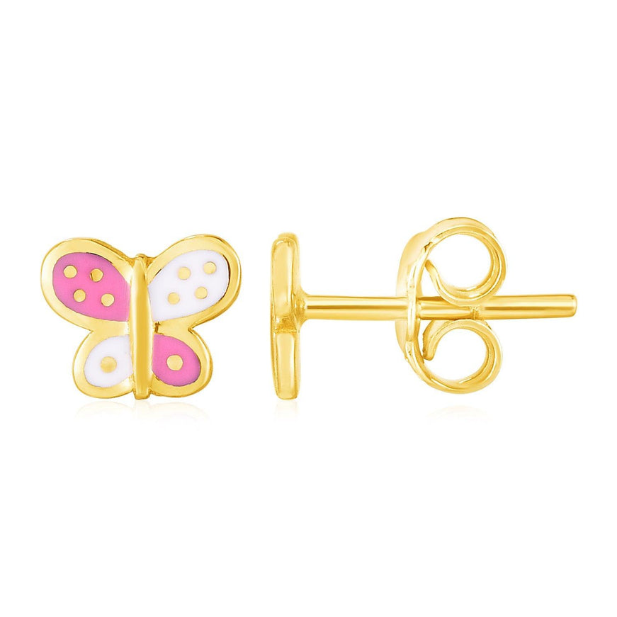 14k Yellow Gold and Enamel Pink and White Butterfly Stud Earrings - Ellie Belle