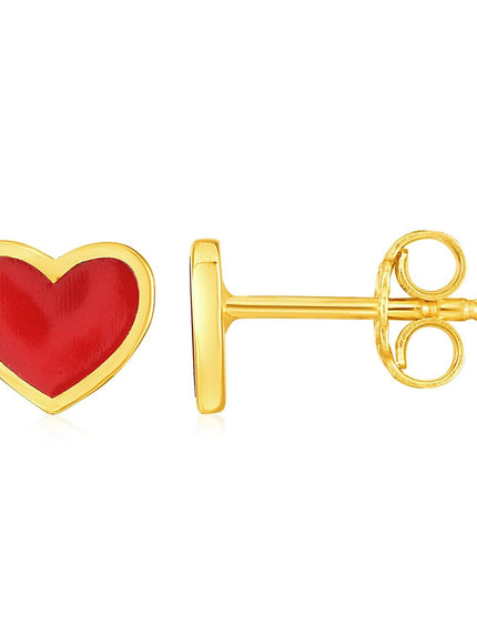 14k Yellow Gold and Enamel Red Heart Stud Earrings - Ellie Belle