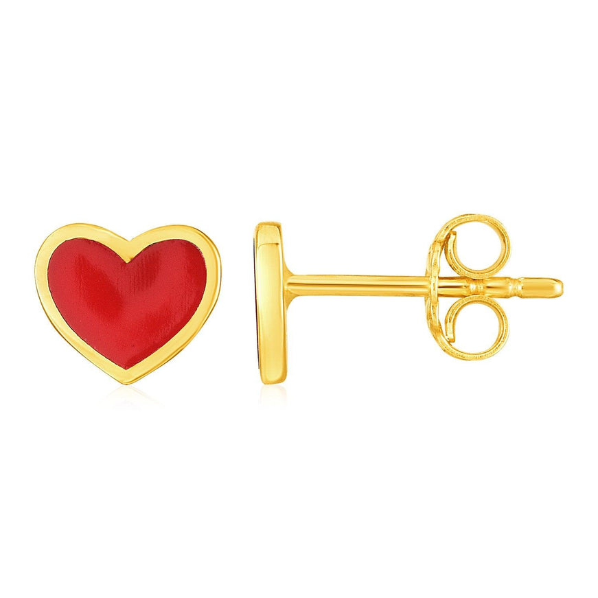 14k Yellow Gold and Enamel Red Heart Stud Earrings - Ellie Belle