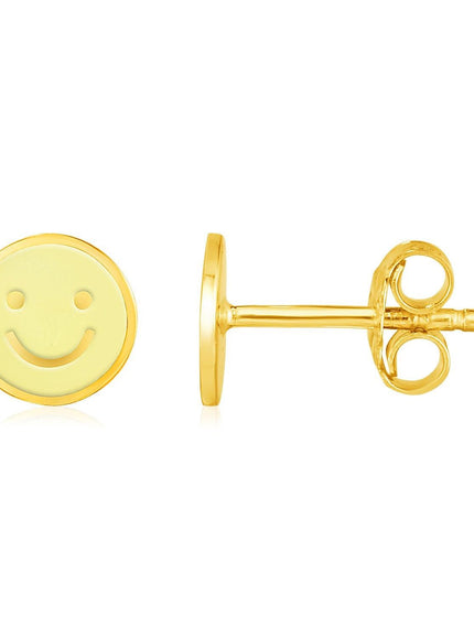 14k Yellow Gold and Enamel Yellow Smiley Face Stud Earrings