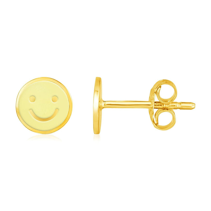 14k Yellow Gold and Enamel Yellow Smiley Face Stud Earrings - Ellie Belle