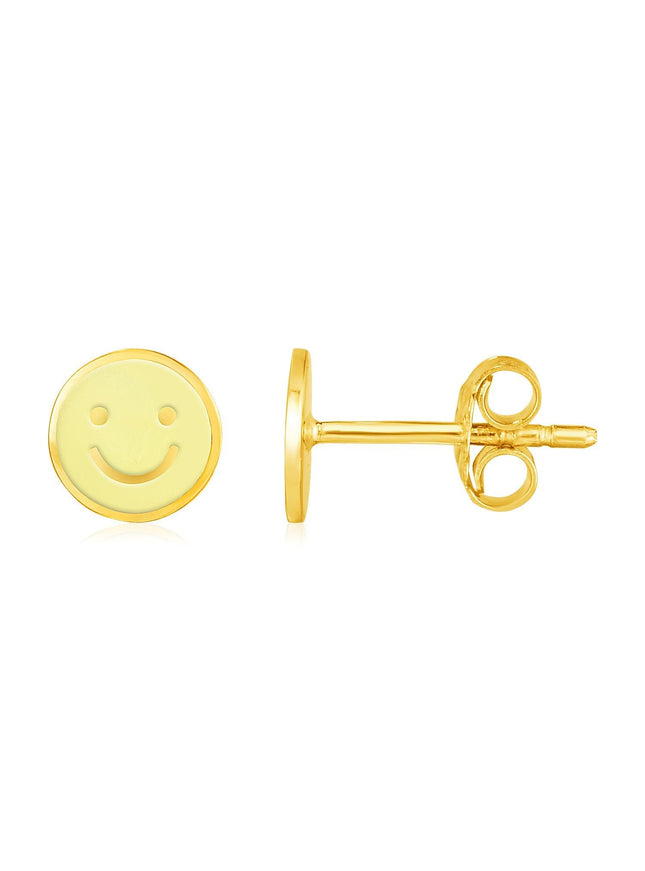 14k Yellow Gold and Enamel Yellow Smiley Face Stud Earrings - Ellie Belle